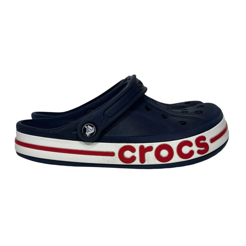 Crocs Bayaband Clogs Navy Blue White Red Mens 5 Womens 7 Unisex Slip On‎ Shoes